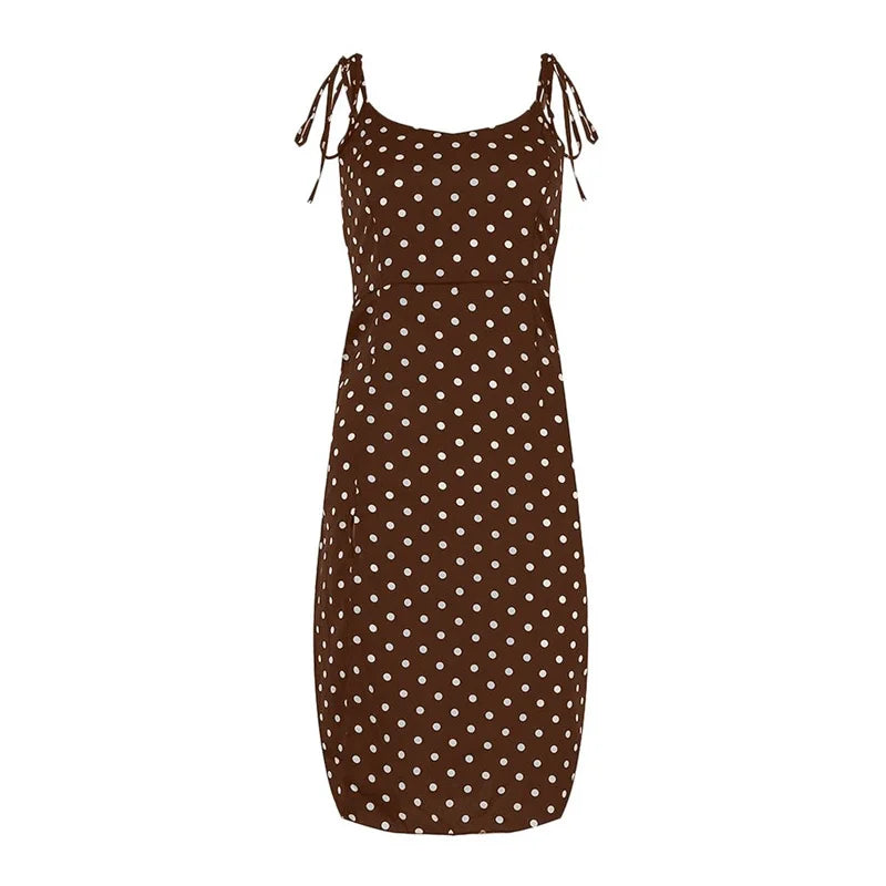 Dresses 2024 Sundress Summer Women Causal Polka Dot Sleeveless High Pleated elastic waist V-Neck Beach Dress Vestidos De Verano