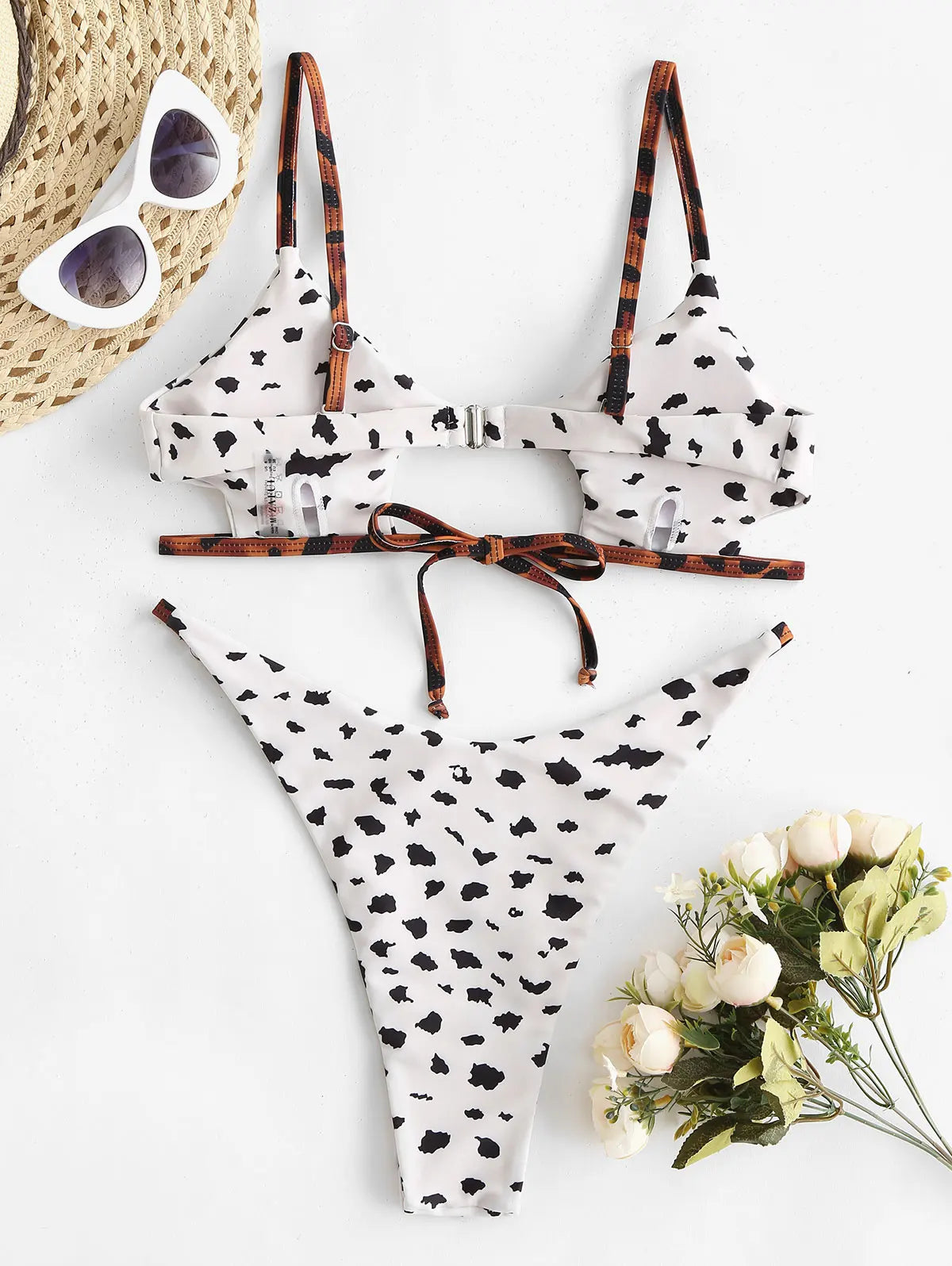 ZAFUL Bikini Swimwear Animal Print Cut Out Strappy High Waist Strapless Sexy Bikini Set Pure Color Women Swimsuit Bathing Suit