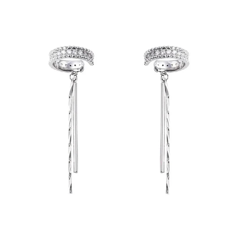ZAKOL Fashion Crystal Tassel Non-Piercing Cuff Ear Clip Earring For Women Shiny Rhinestone Chain Fake Cartilage Piercing Jewelry