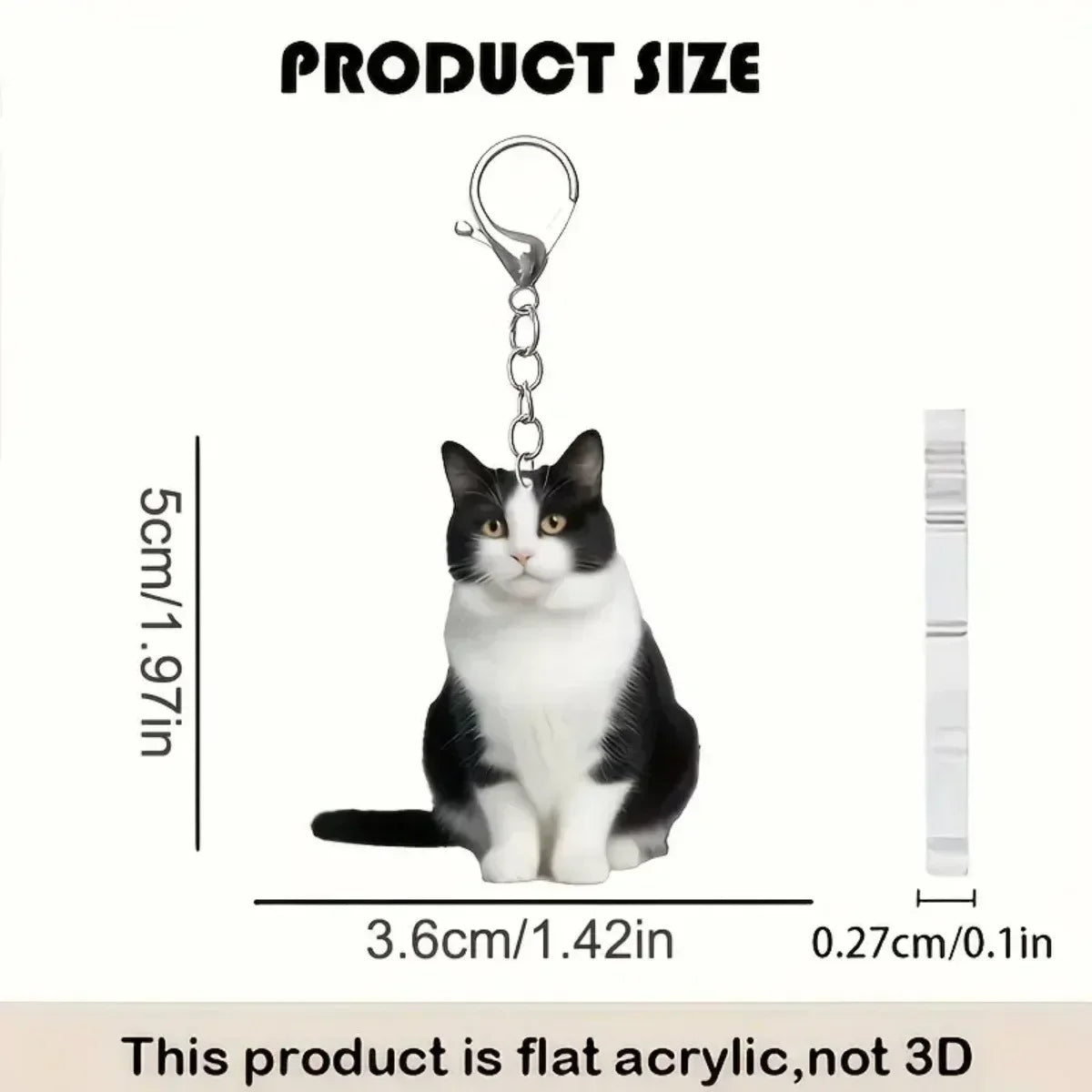 Cute Black White Cat Keychain 2D Acrylic Double-Sided Design Animal Pendant Charm for Backpacks Kids Gifts