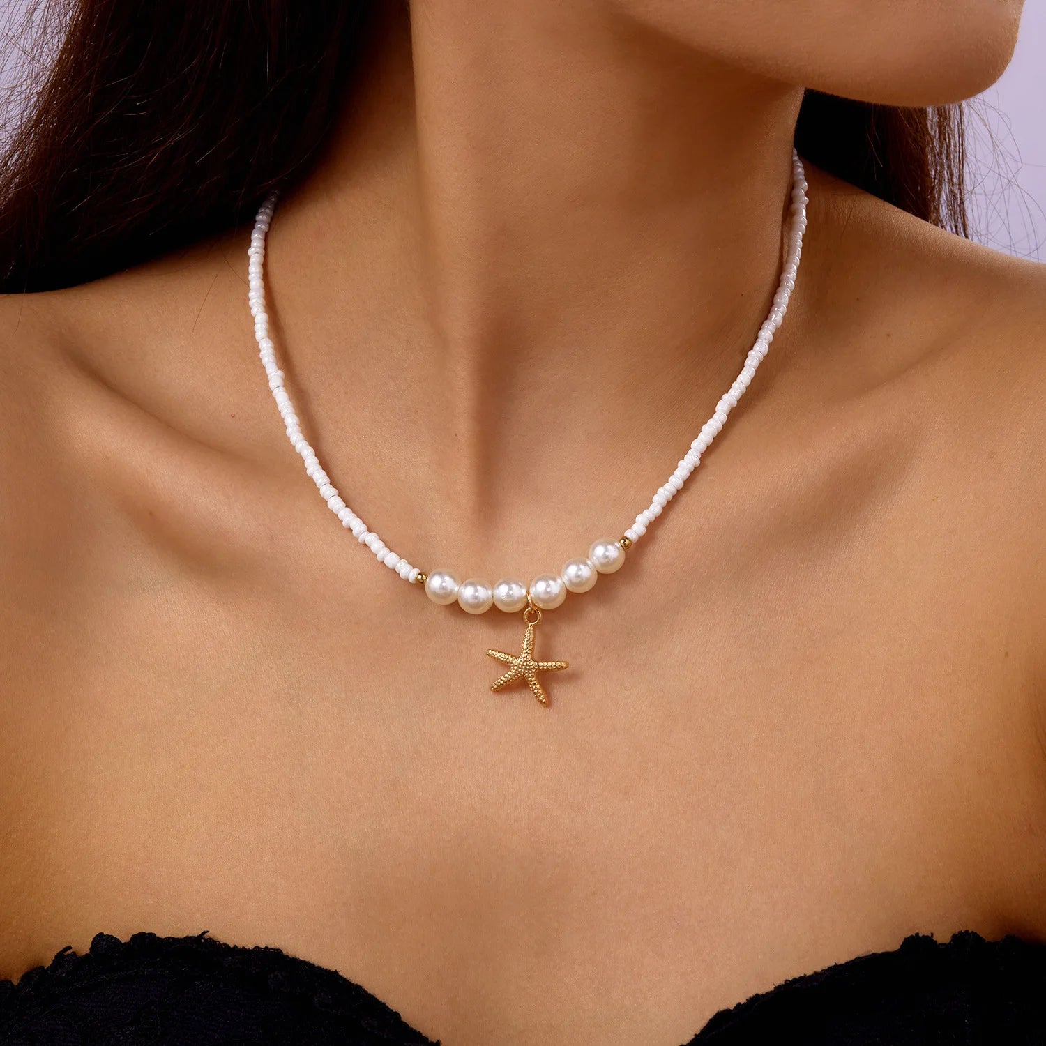 New Beach Style Seashell Necklace Beaded Choker Necklaces for Women Handmade Starfish Pendant Fashion Ocean Украшения Чокер