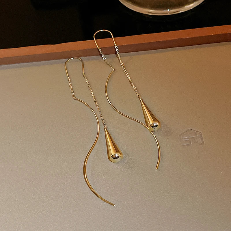 Gold Plating Wave Long Fringe Square Geometric Ear Lines for Women Flowers Butterfly Water Drop Star Temperament Dangle Earrings