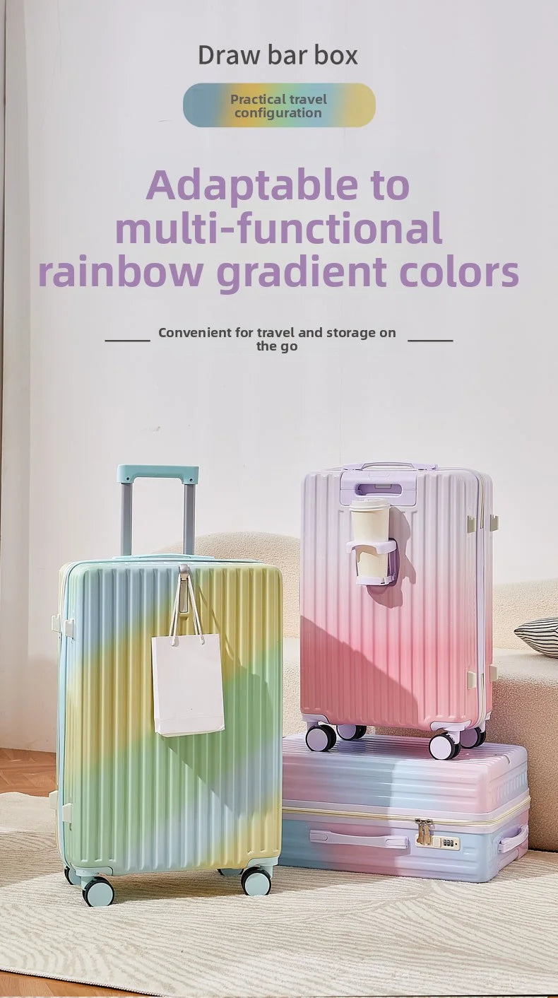 20/22/24 Inch Gradient Color Luggage Boarding Trolley Suitcase Safety Combination Lock Front Hook Silent Universal Roller