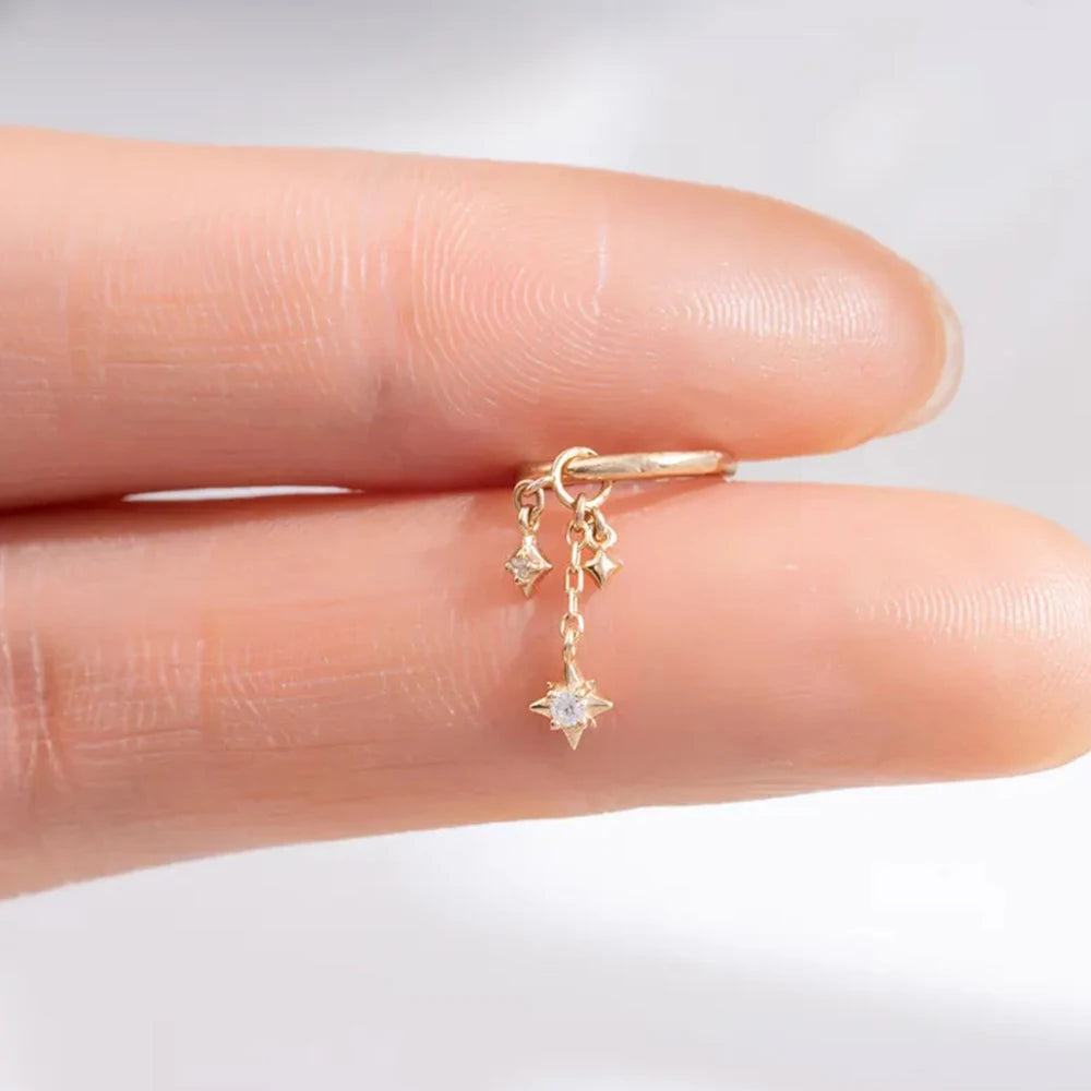 BOAKO Star Moon Chain Tassel  925 Sterling Silver Shiny For Woman Piercing Earring Fashion Dainty Luxury Style fine jewelry
