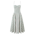 YENKYE Green Striped Floral Print Sexy Spaghetti Straps Dresses Women Elegant A-line Midi Vacation Party Dresses Summer Robe