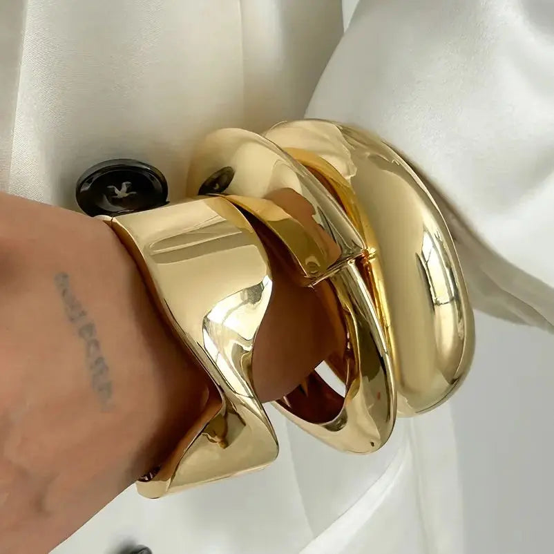 DIEZI 4 Style Punk Irregular Chunky Metal Wide Cuff Bangles Hip Hop Gold Silver Color Geometric Bangles Women Men Bracelet Set