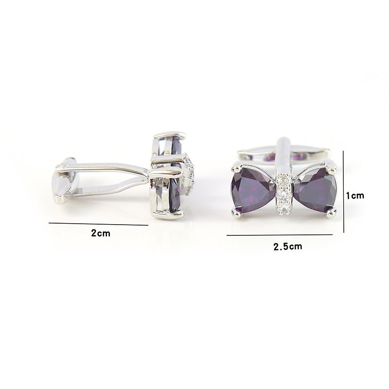 Luxury Bow Rhinestones Cufflinks French Men's Business Banquet Wedding Formal Wear Dress Shirts Cuffs Buttons Gifts for Men