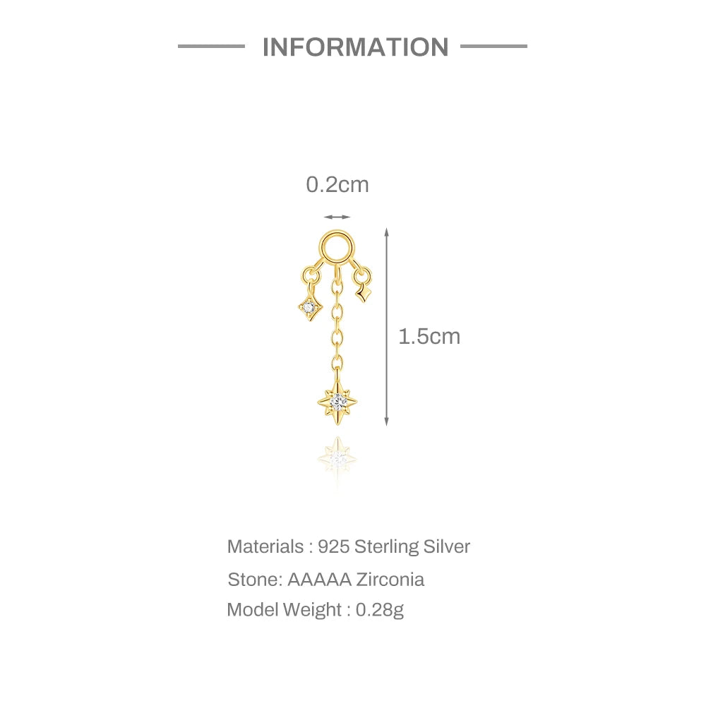 BOAKO Star Moon Chain Tassel  925 Sterling Silver Shiny For Woman Piercing Earring Fashion Dainty Luxury Style fine jewelry