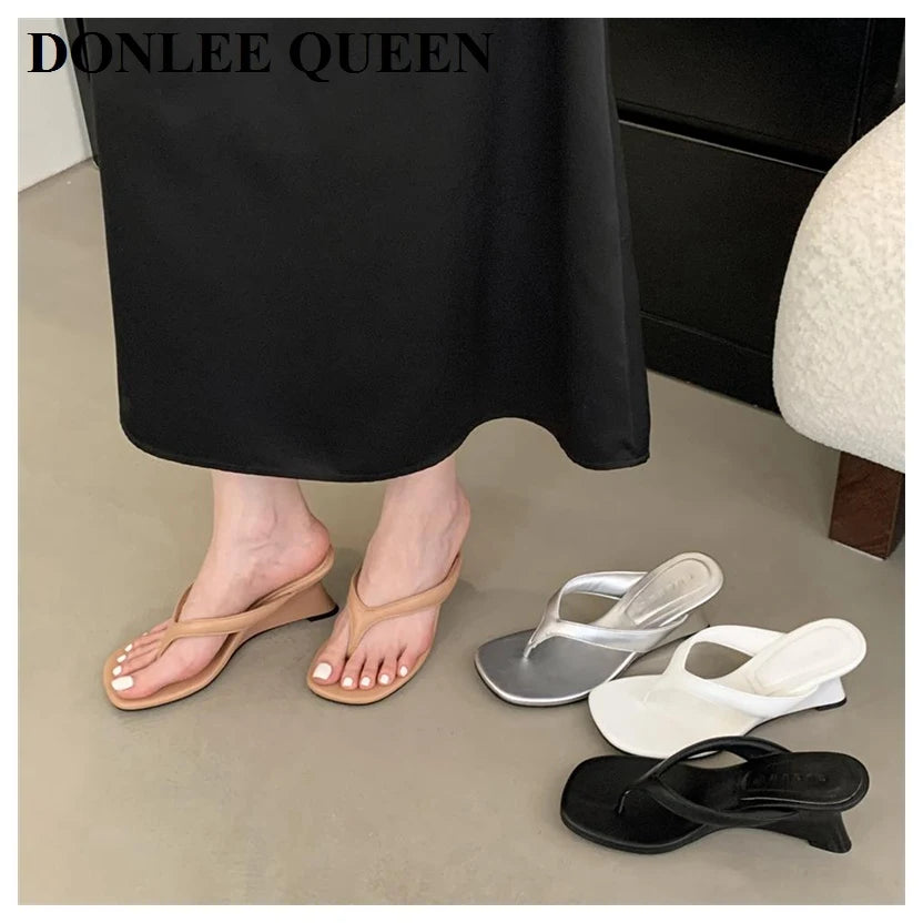 Fashion Brand Wedge Heel Slipper Slides Women Clip Toe Flip Flops Narrow Band Sandals Shoes Casual Female Slipper Sandalia Mujer