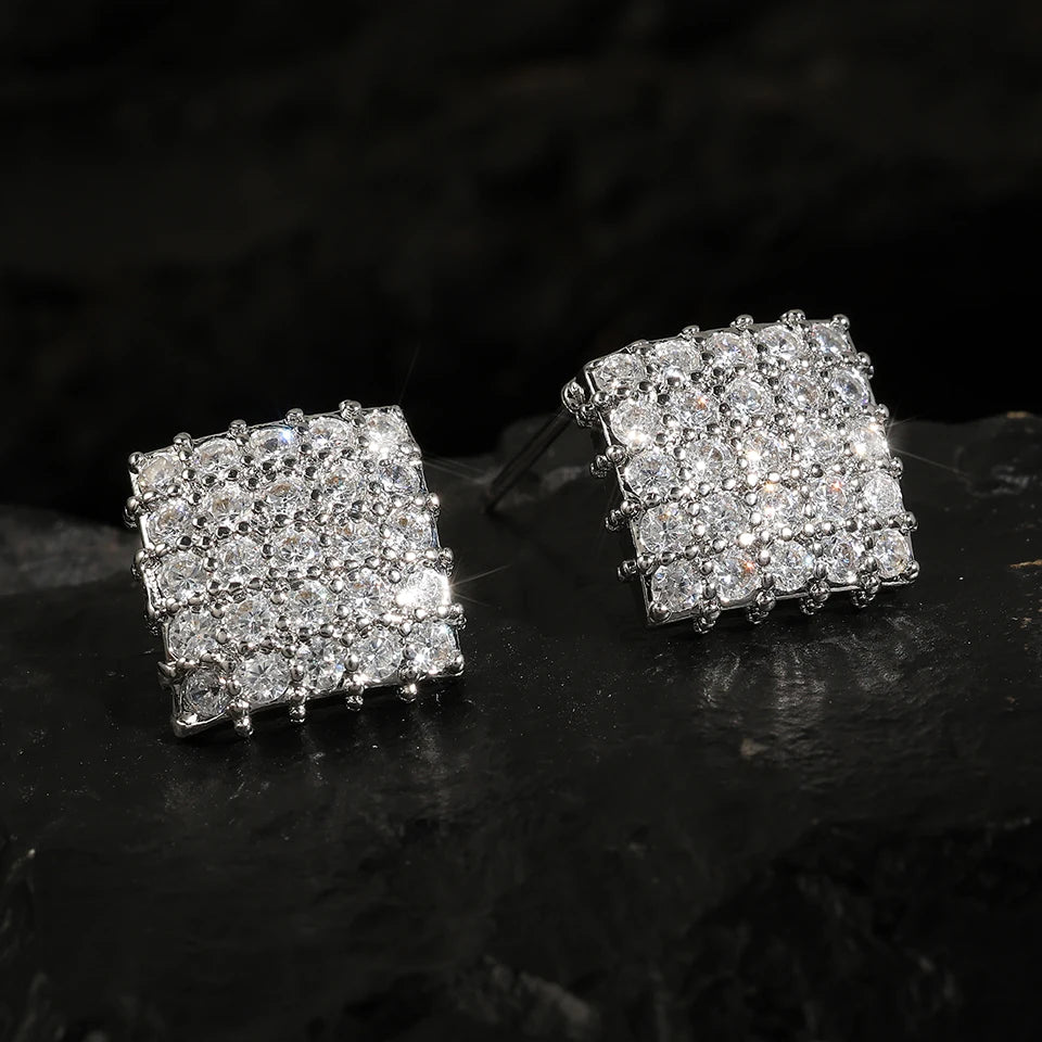 ZAKOL Simple Square-shaped Stud Earrings for Women Inlaid Shiny CZ Versatile Ear Piercing Accessories Fashion Jewelry Gift