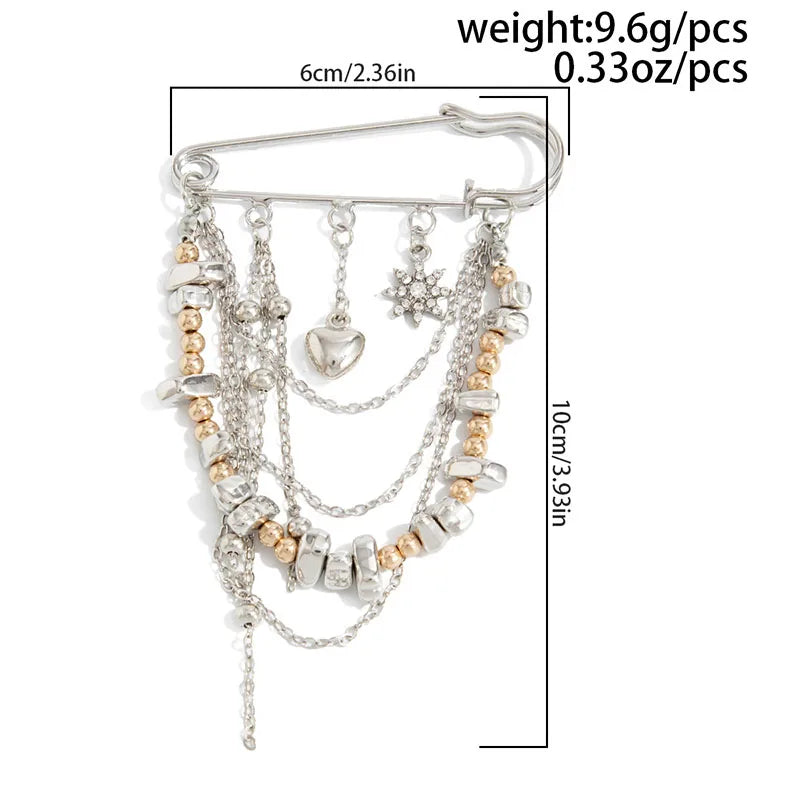 New Exaggerated Metal Chain Pendant Tassel Brooches for Women Man Personality Charm Trousers Shortened Pins Rock Jewelry Gift