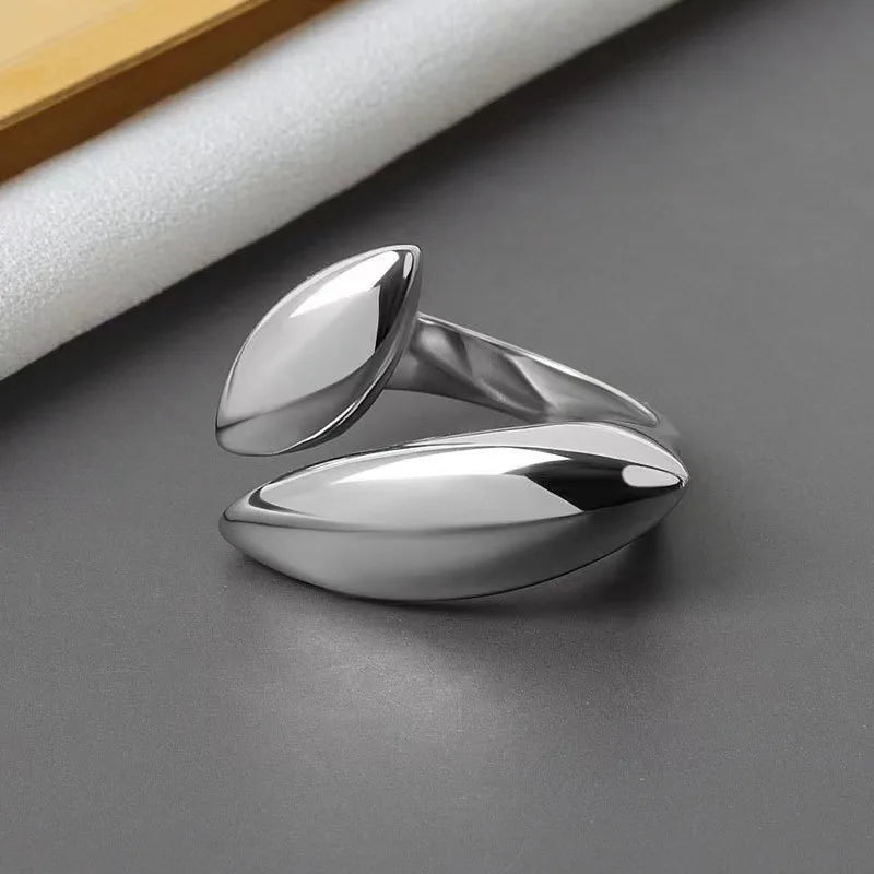 XINYI Silver colour Ring For Women Flat Simple Finger Open Vintage Handmade Ring Allergy For Party Birthday Gift