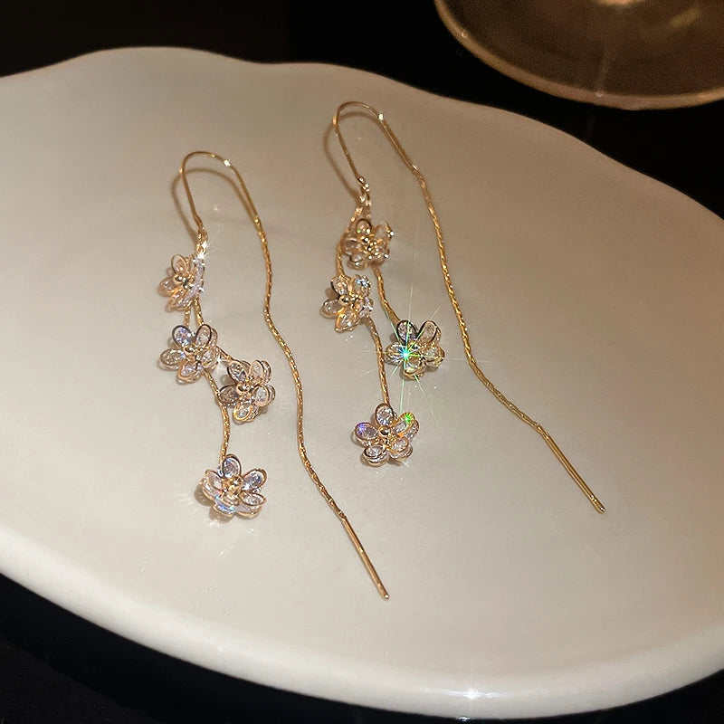 Gold Plating Wave Long Fringe Square Geometric Ear Lines for Women Flowers Butterfly Water Drop Star Temperament Dangle Earrings