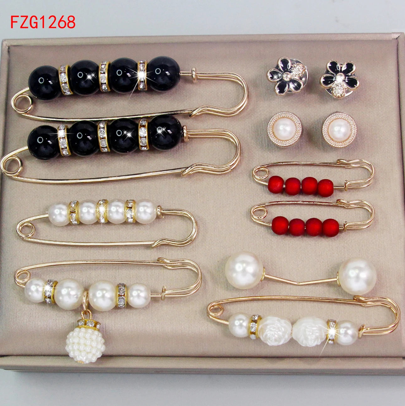 12-piece Set Of Women's Pants To Close The Waist Pin Anti-glare Pearl Buckle Brooch Girls Holiday Jewelry Gifts