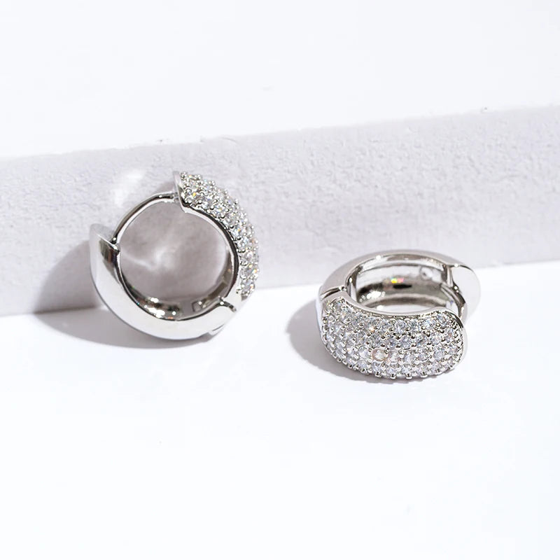 Luxury Zirconia Pave Hoop Earrings Women Men Unisex Huggies Earrings Hip Hop Party Jewelry Bridal Wedding Accessories Gift