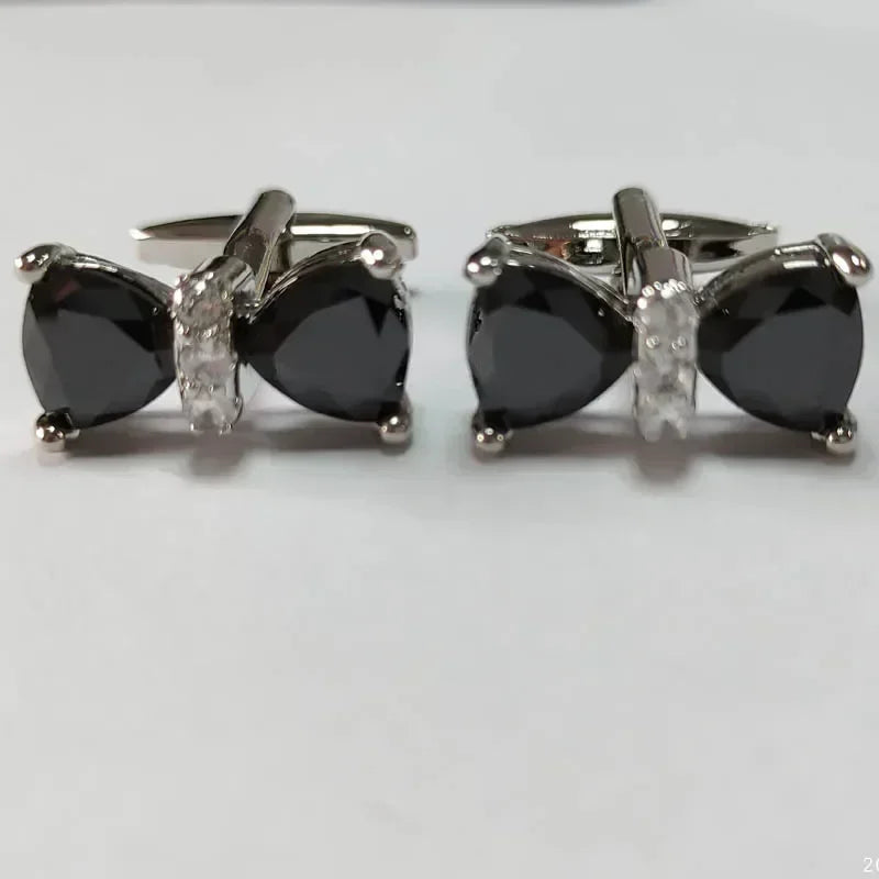 Luxury Bow Rhinestones Cufflinks French Men's Business Banquet Wedding Formal Wear Dress Shirts Cuffs Buttons Gifts for Men