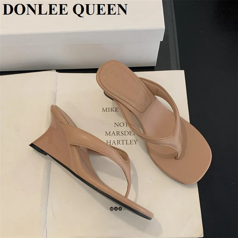 Fashion Brand Wedge Heel Slipper Slides Women Clip Toe Flip Flops Narrow Band Sandals Shoes Casual Female Slipper Sandalia Mujer