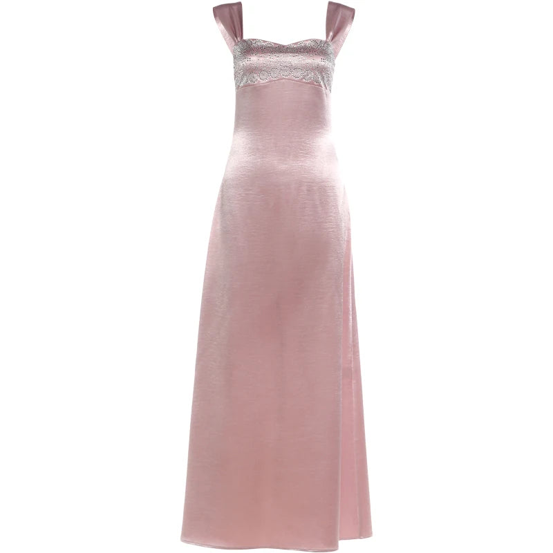 Nibber Elegant Strap Dress Women Low-Neck Patchwork Classic Evening Sexy Stain Valentine's Day Dating Slim Coquette Long Bodycon