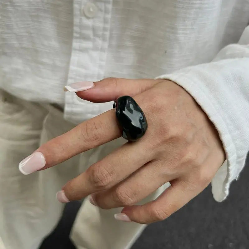 Ins Style Vintage Irregular Transparent Colored Resin Ring New Trend Boho Geometric Finger Rings Aesthetic Jewelry Accessories