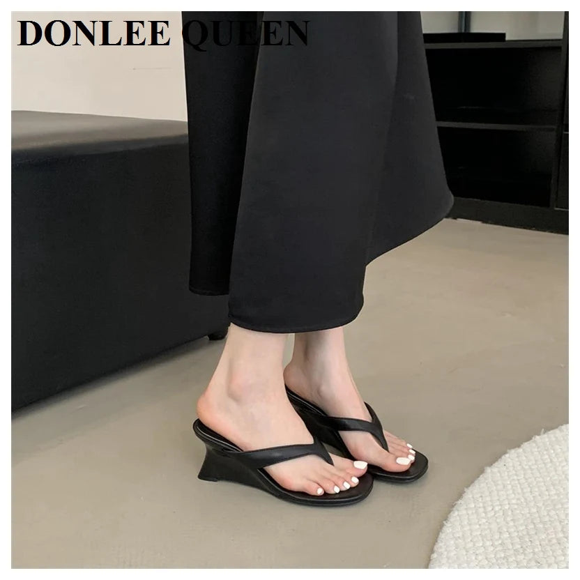 Fashion Brand Wedge Heel Slipper Slides Women Clip Toe Flip Flops Narrow Band Sandals Shoes Casual Female Slipper Sandalia Mujer