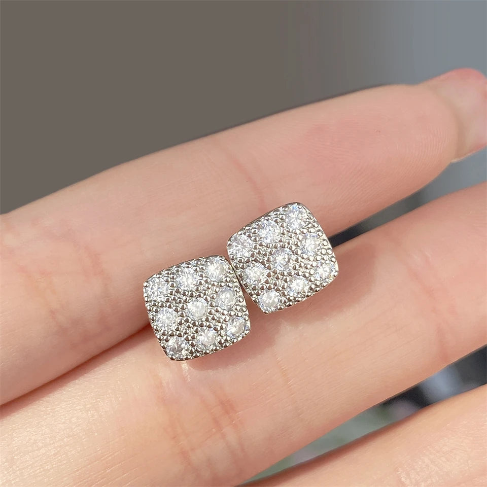 ZAKOL Simple Square-shaped Stud Earrings for Women Inlaid Shiny CZ Versatile Ear Piercing Accessories Fashion Jewelry Gift