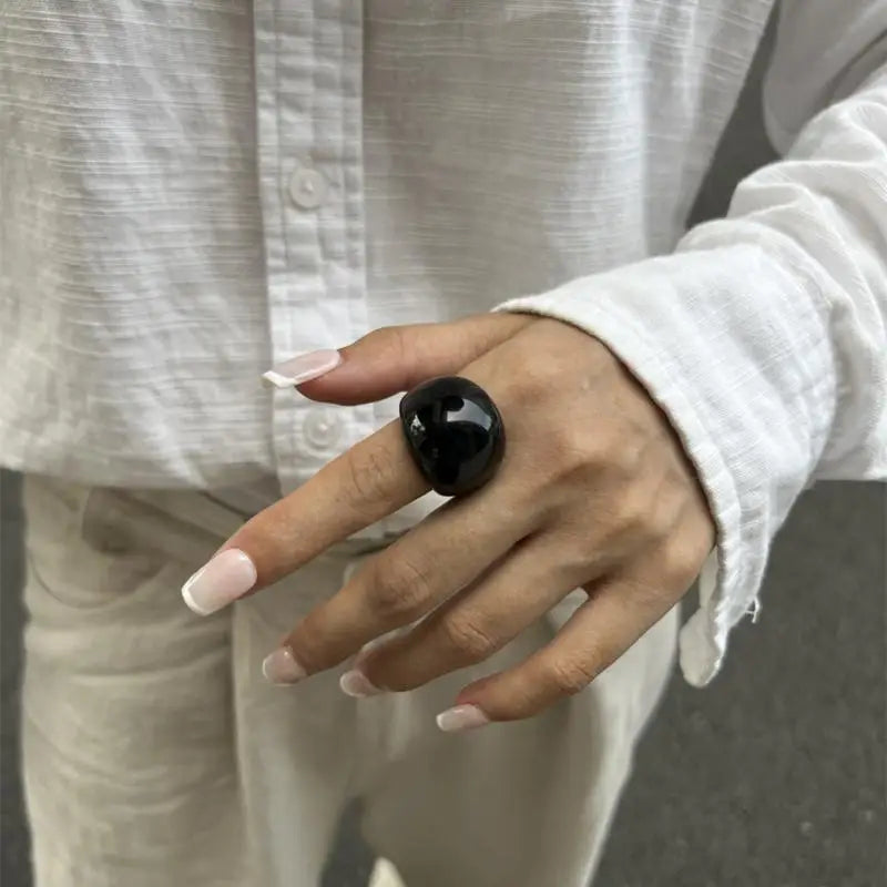 Ins Style Vintage Irregular Transparent Colored Resin Ring New Trend Boho Geometric Finger Rings Aesthetic Jewelry Accessories