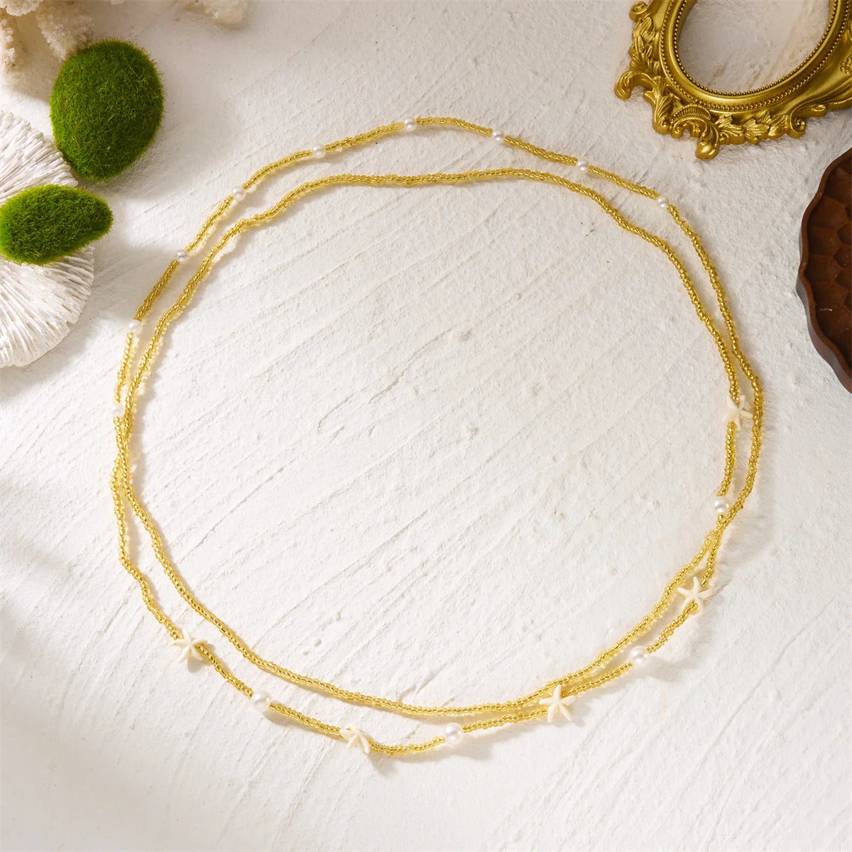 Summer Beach Shell Waist Chain For Women Bohemia Double Layer Starfish Conch Beaded Belly Chain Vacation Bikini Body Jewelry