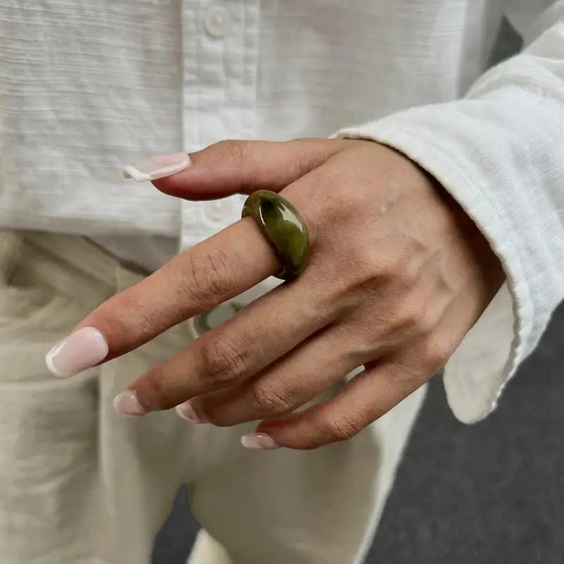 Ins Style Vintage Irregular Transparent Colored Resin Ring New Trend Boho Geometric Finger Rings Aesthetic Jewelry Accessories