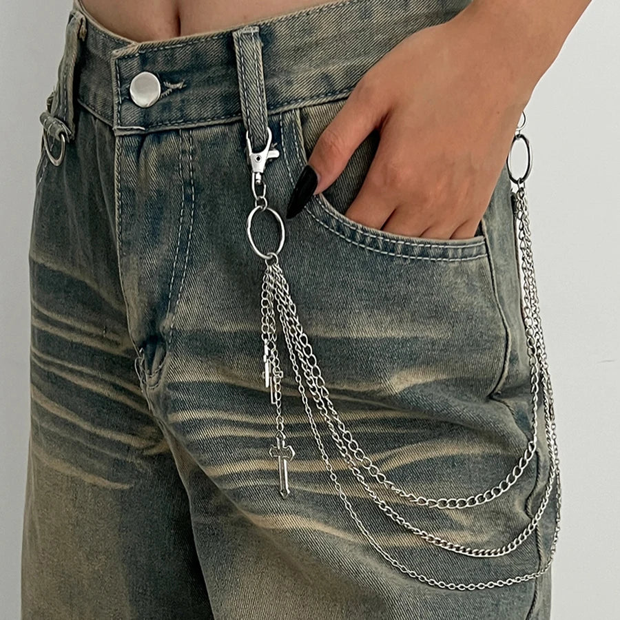 Salircon Punk Multilayer Metal Star Pendant Pant Chain Hip Hop Waist keychain Jeans Chain Women Trendy Jewelry Accessories Gifts