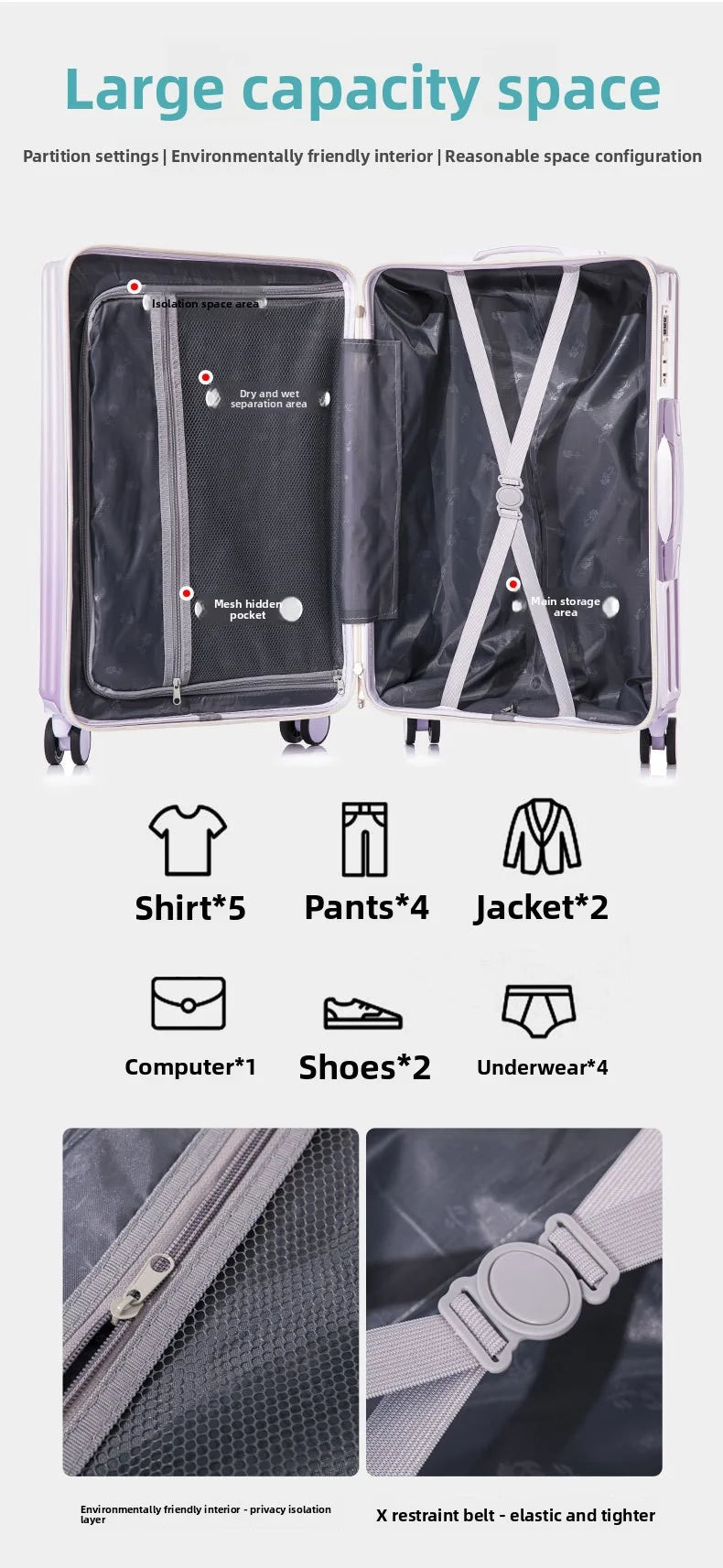 20/22/24 Inch Gradient Color Luggage Boarding Trolley Suitcase Safety Combination Lock Front Hook Silent Universal Roller