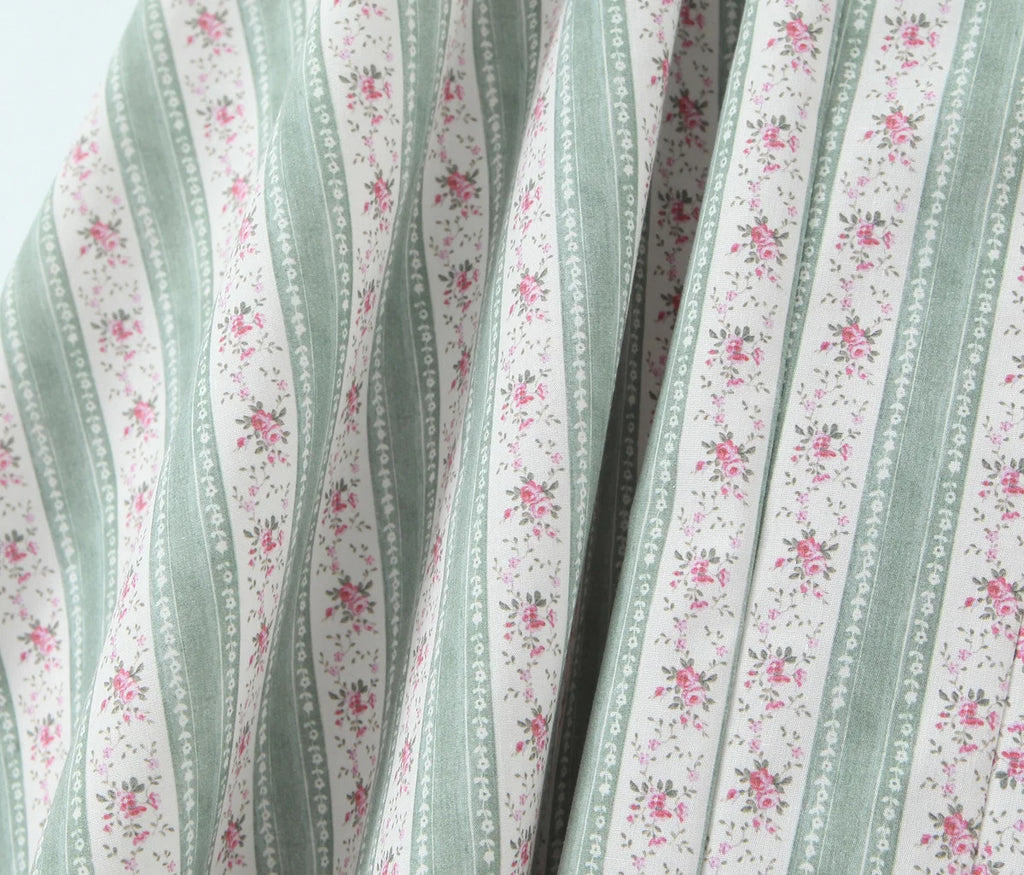YENKYE Green Striped Floral Print Sexy Spaghetti Straps Dresses Women Elegant A-line Midi Vacation Party Dresses Summer Robe