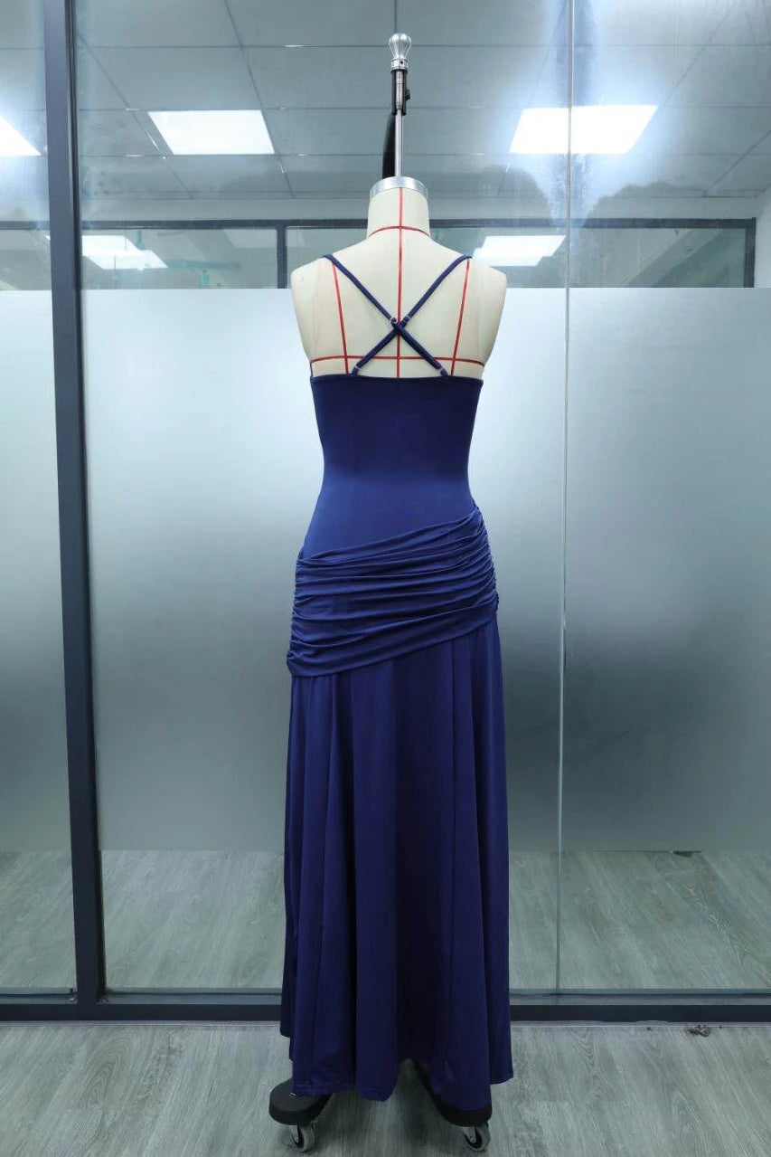 New Spaghetti Strap Sexy Prom Gowns Women's Sexy Backless Maxi Dress for Party Club Elegant Bodycon Ruched Long Dress Female