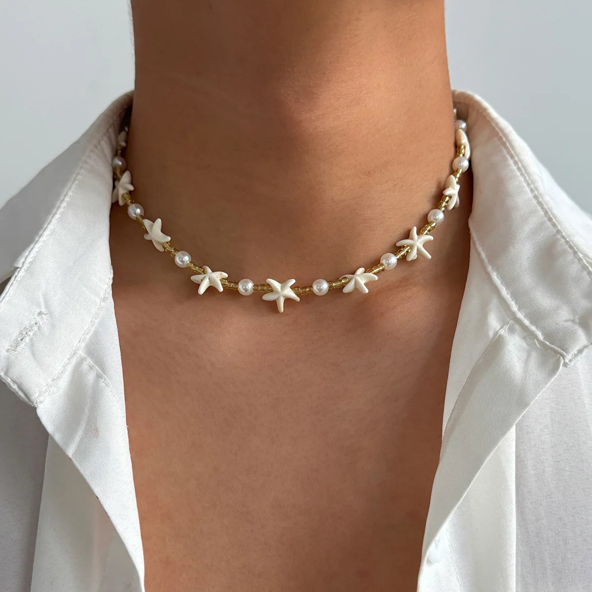 New Beach Style Seashell Necklace Beaded Choker Necklaces for Women Handmade Starfish Pendant Fashion Ocean Украшения Чокер
