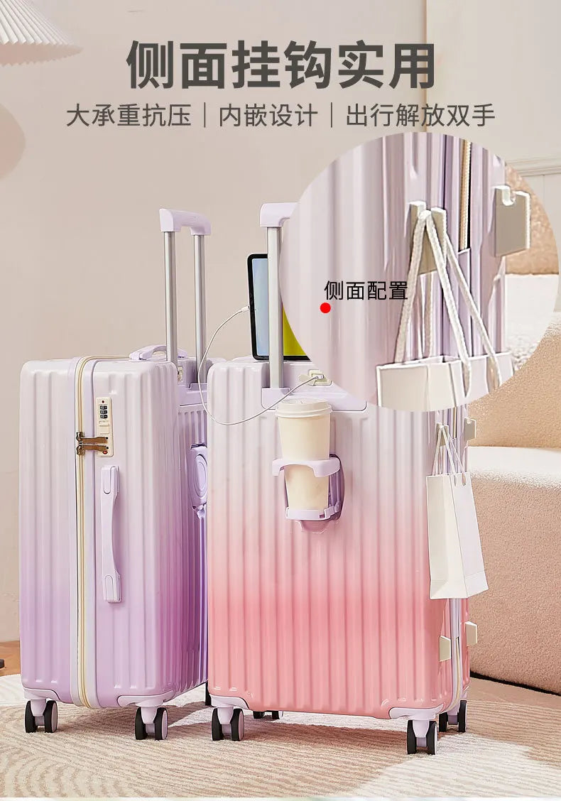New gradient color luggage fashion goddess multifunctional trolley case mute wheels 24 inch
