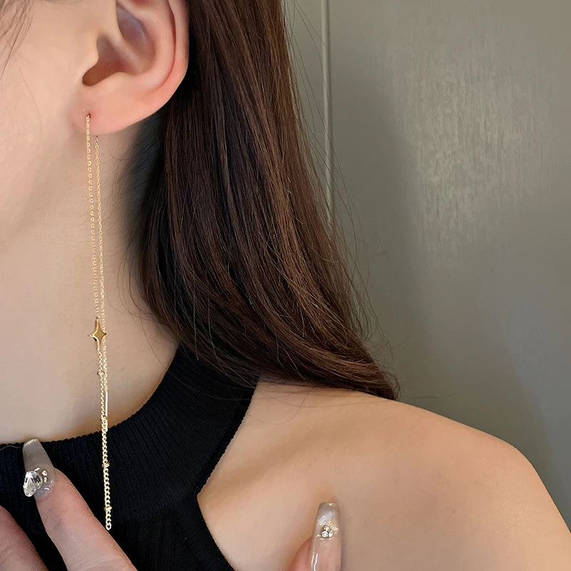 Gold Plating Wave Long Fringe Square Geometric Ear Lines for Women Flowers Butterfly Water Drop Star Temperament Dangle Earrings