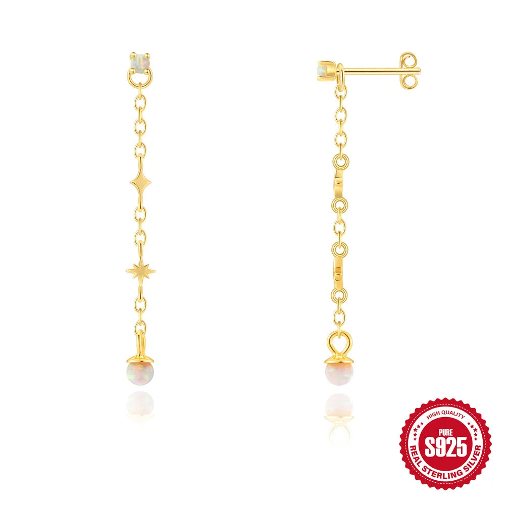 BOAKO Star Moon Chain Tassel  925 Sterling Silver Shiny For Woman Piercing Earring Fashion Dainty Luxury Style fine jewelry