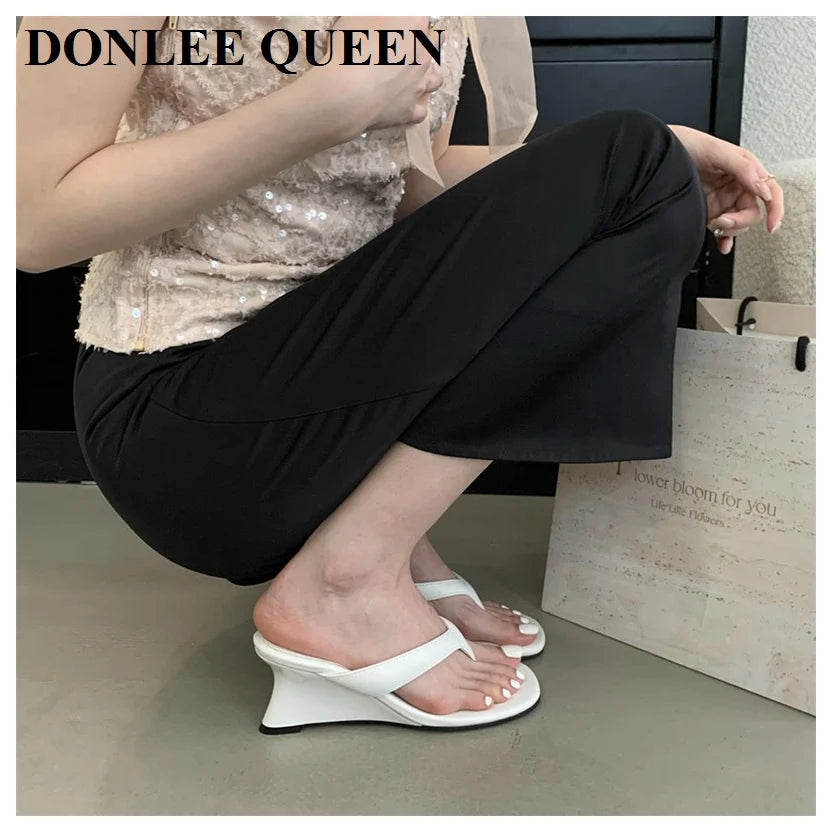 Fashion Brand Wedge Heel Slipper Slides Women Clip Toe Flip Flops Narrow Band Sandals Shoes Casual Female Slipper Sandalia Mujer