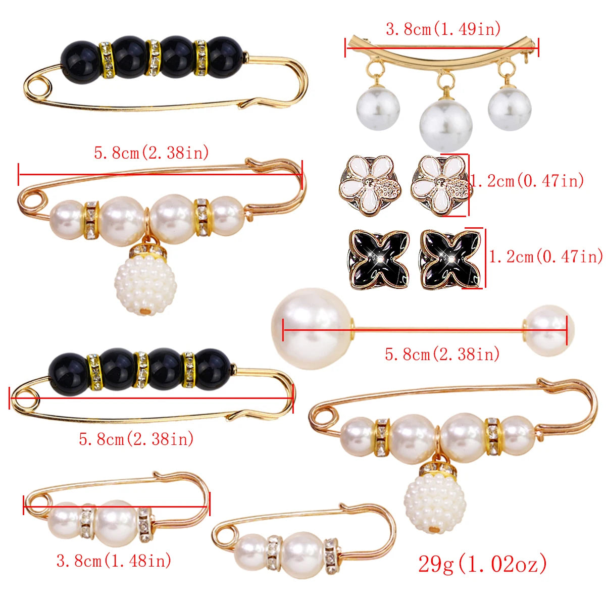 12-piece Set Of Women's Pants To Close The Waist Pin Anti-glare Pearl Buckle Brooch Girls Holiday Jewelry Gifts