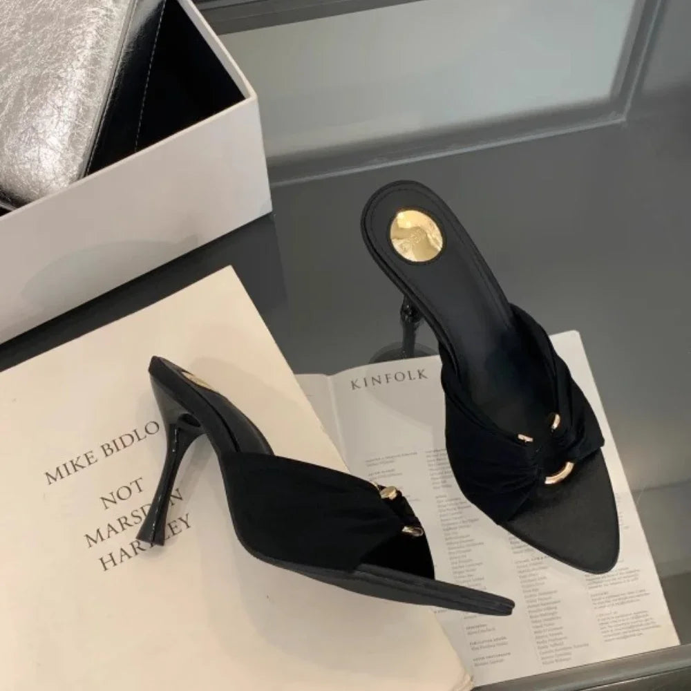 2025Summer Woman Slippers Fashion Open Toe Thin High Heels Shoes Street Style Stripper Party Slides Zapatos De Mujer