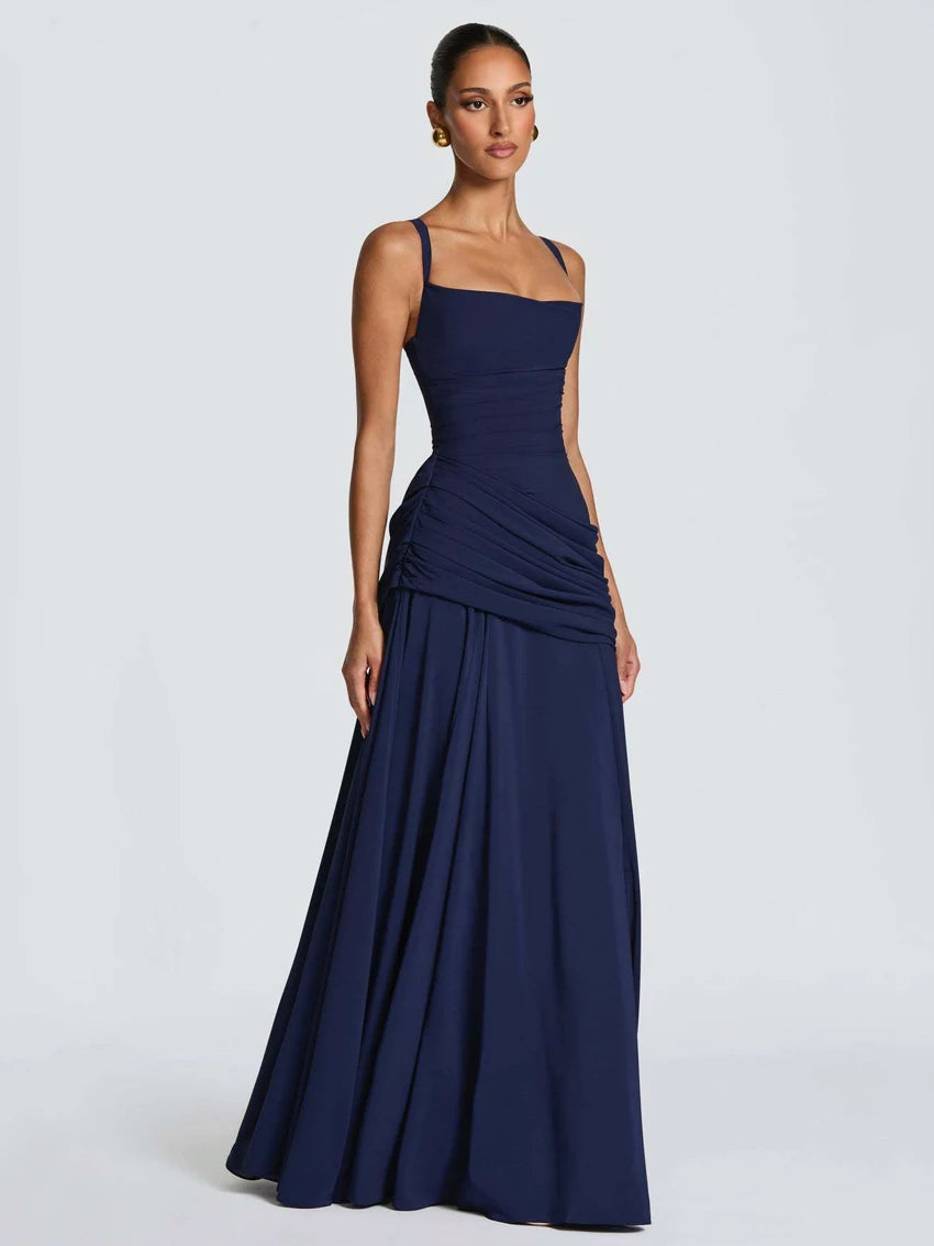 New Spaghetti Strap Sexy Prom Gowns Women's Sexy Backless Maxi Dress for Party Club Elegant Bodycon Ruched Long Dress Female