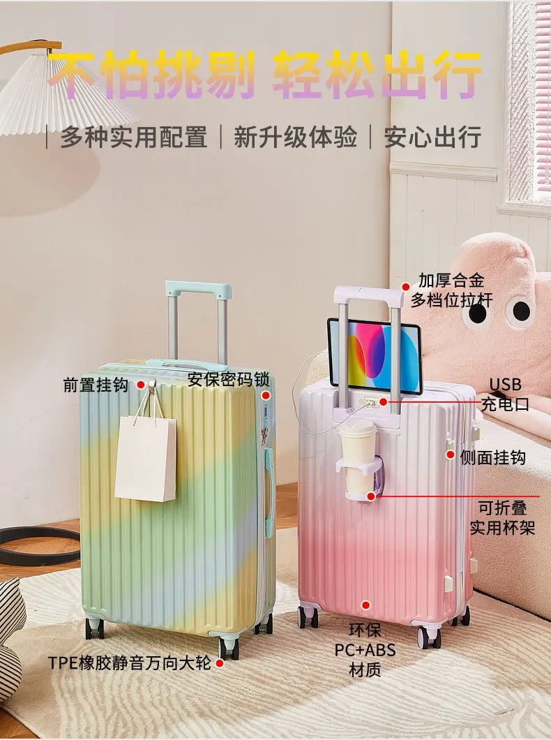 New gradient color luggage fashion goddess multifunctional trolley case mute wheels 24 inch