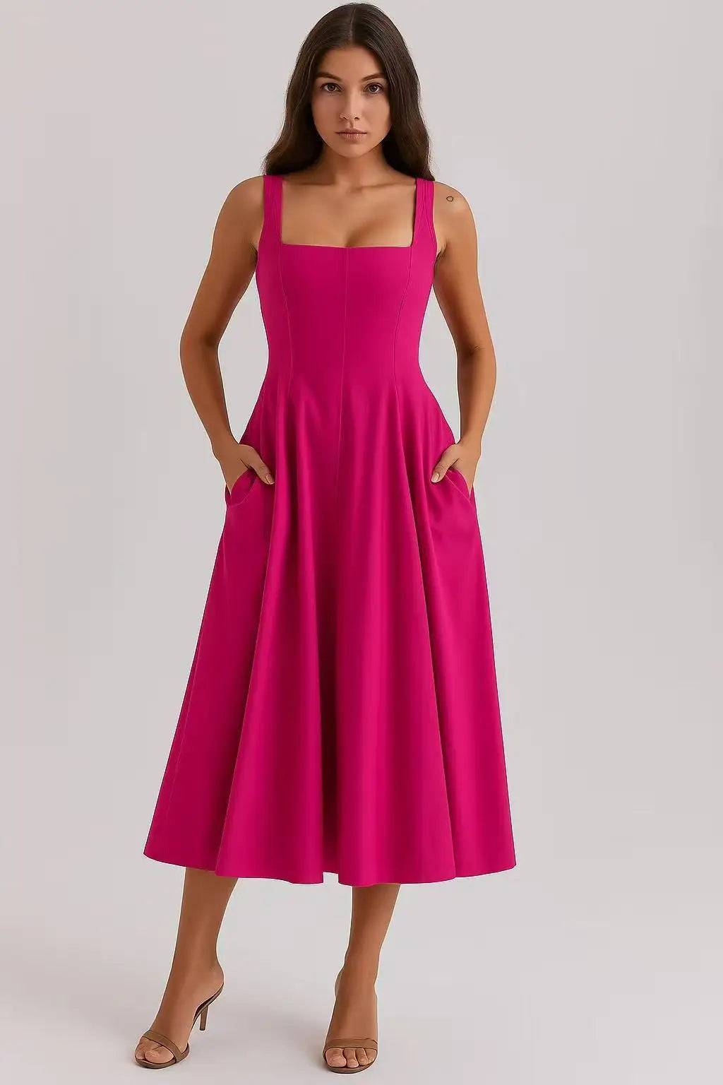 Sexy Floral Midi Corset Sun Dress Women's Sundress High Waist Slip Dresses Female Clothing Summer Red Pink Blue Brown 2026 Robe
