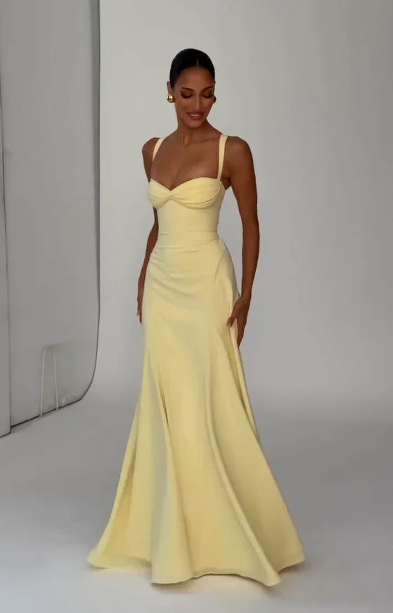 Women Yellow Low Cut Backless High Waisted Dress Lace Up Sleeveless Waist Cincher Spaghetti Strap Vestidos Party Club Women Robe