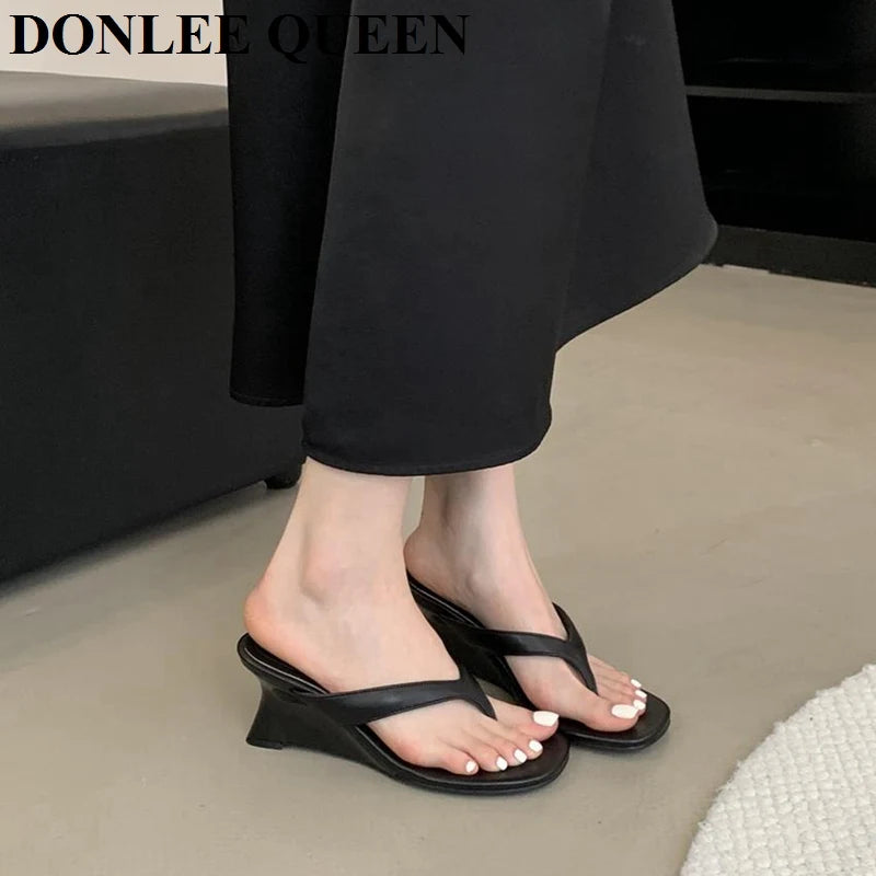 Fashion Brand Wedge Heel Slipper Slides Women Clip Toe Flip Flops Narrow Band Sandals Shoes Casual Female Slipper Sandalia Mujer