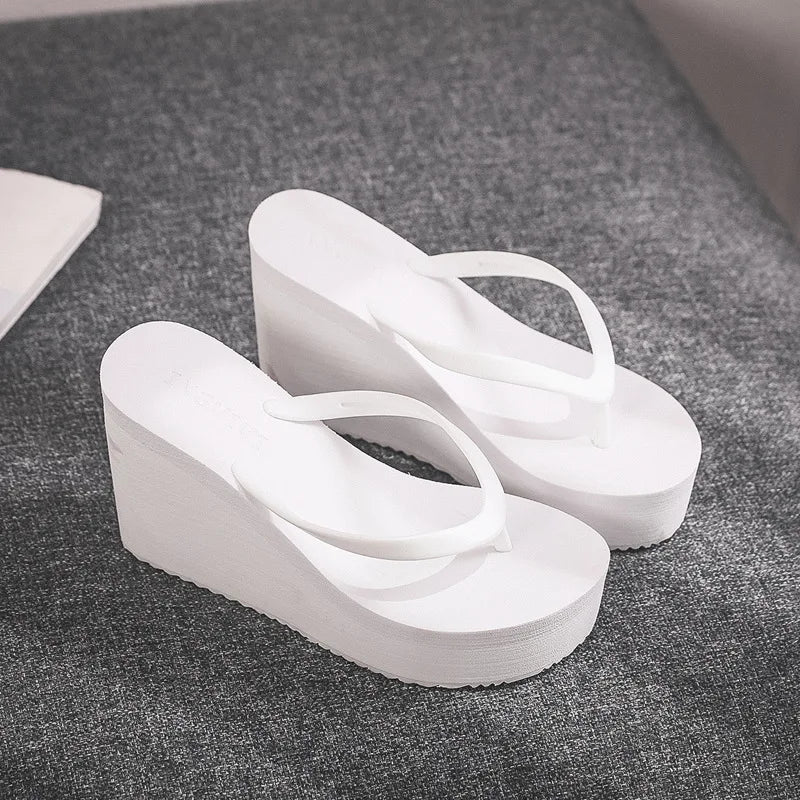 EOFK New Women Flip Flops Wedges Comfort Summer Platform Slippers Outdoor Concise Beach High Heel 9cm Casual Slides