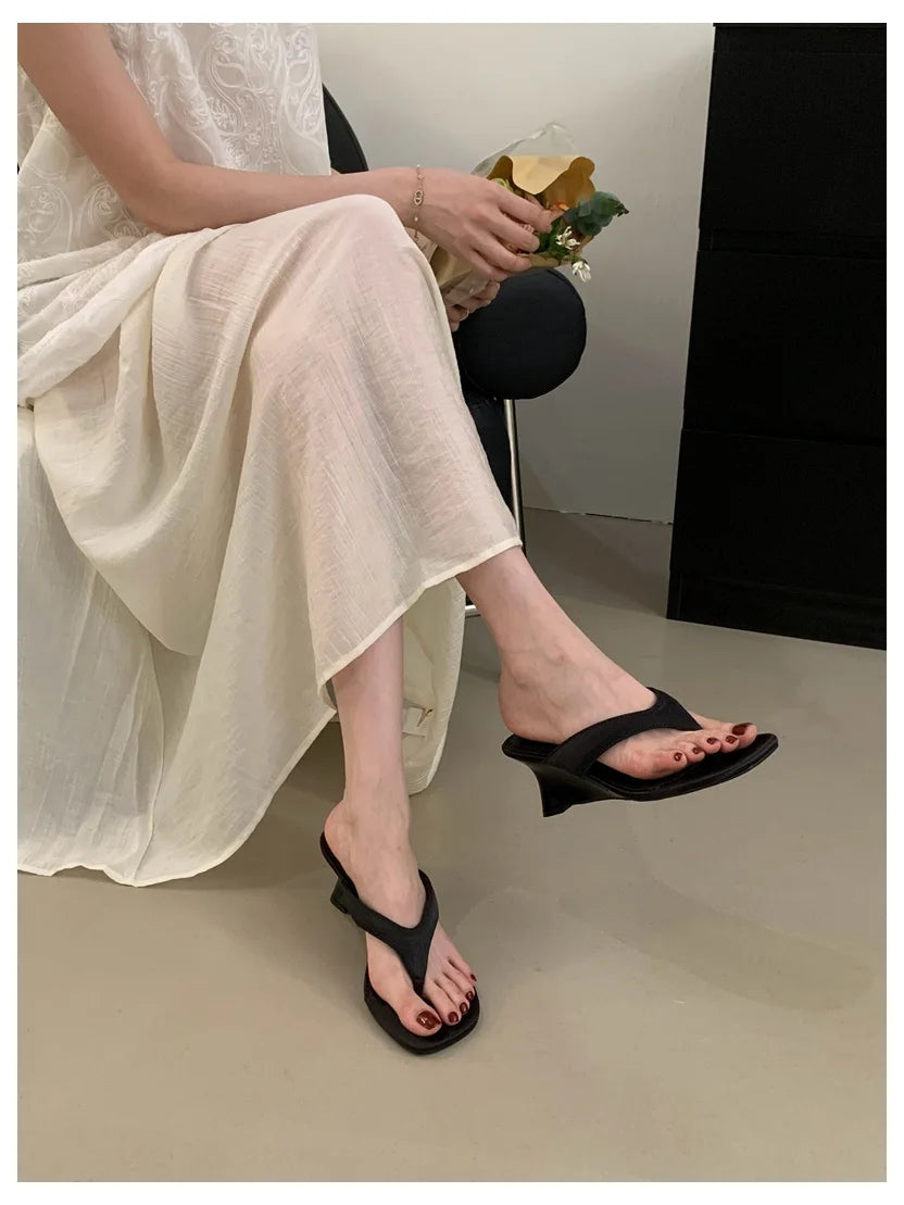 Fashion Brand Wedge Heel Slipper Slides Women Clip Toe Flip Flops Narrow Band Sandals Shoes Casual Female Slipper Sandalia Mujer
