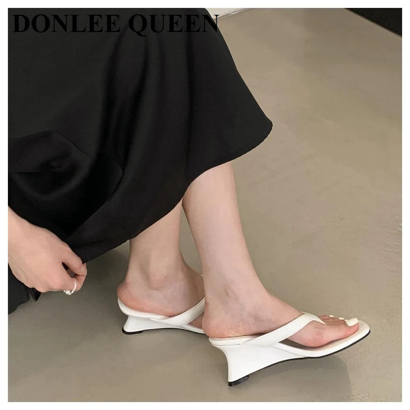 Fashion Brand Wedge Heel Slipper Slides Women Clip Toe Flip Flops Narrow Band Sandals Shoes Casual Female Slipper Sandalia Mujer