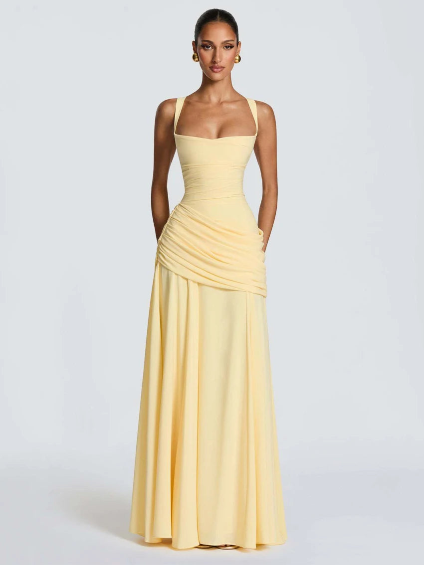 New Spaghetti Strap Sexy Prom Gowns Women's Sexy Backless Maxi Dress for Party Club Elegant Bodycon Ruched Long Dress Female