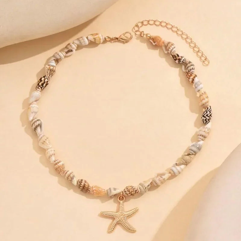 New Beach Style Seashell Necklace Beaded Choker Necklaces for Women Handmade Starfish Pendant Fashion Ocean Украшения Чокер