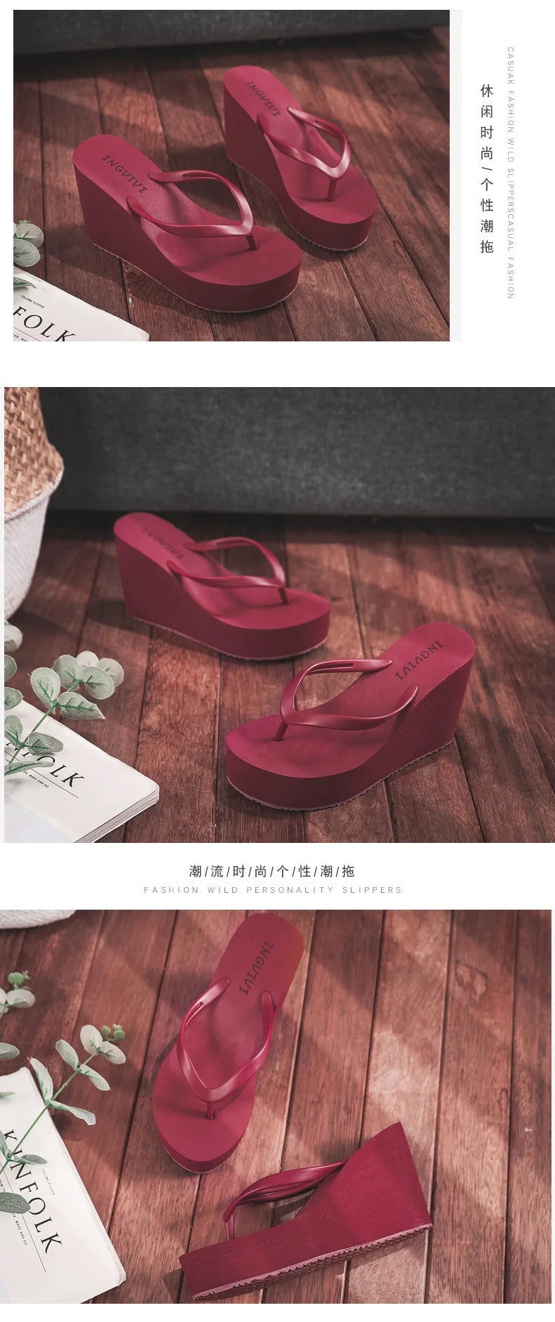 EOFK New Women Flip Flops Wedges Comfort Summer Platform Slippers Outdoor Concise Beach High Heel 9cm Casual Slides